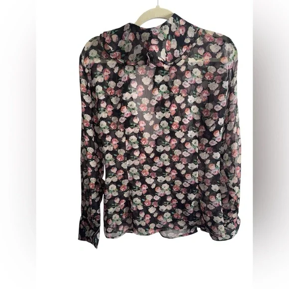Lauren Ralph Lauren Sheer Floral Ruffle Blouse XL – Romantic Black Rose Print - Picture 3 of 9